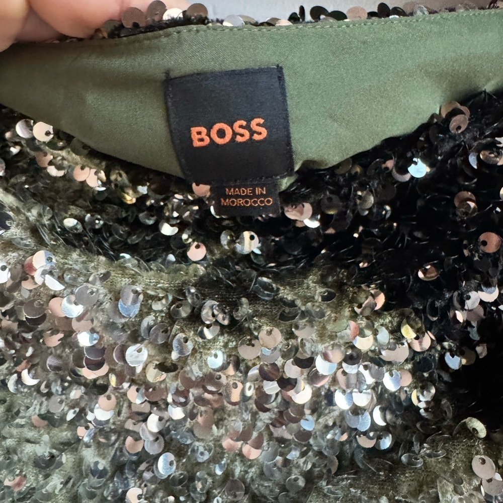 Hugo Boss Sequin Mini Skirt Metallic Silver Black Party NYE Glam XXL - Picture 4 of 9